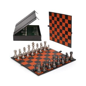 Metal Chess Set with Leather Board 12 Inch