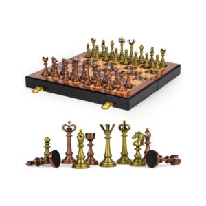 Vintage 15 Inch Metal Wooden Chess Set